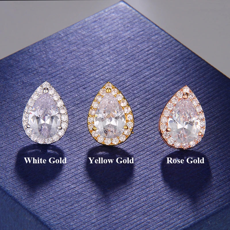 Fashion Sliver Color Pear Cubic Zirconia Stud Earrings For Women Crystal Earings For Party Water Drop Studs Ear For Girl