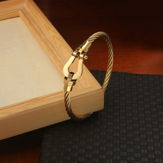 Luxury Bracelet Fred Horseshoe Magnet Clasp Stainless Steel Wire Bracelet Couple Bracelet Simple Jewelry Gold Plated Accessories