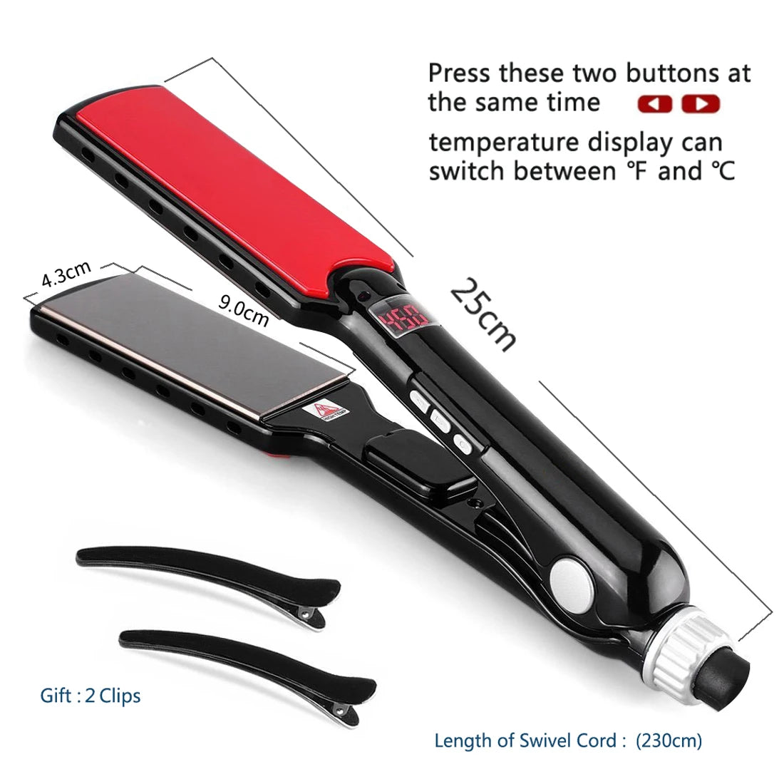 MCH Titanium Flat Iron 480F High Temperature 2 IN 1 Hair Straightener Curler Professional Wide Plates Keratin Treament Irons