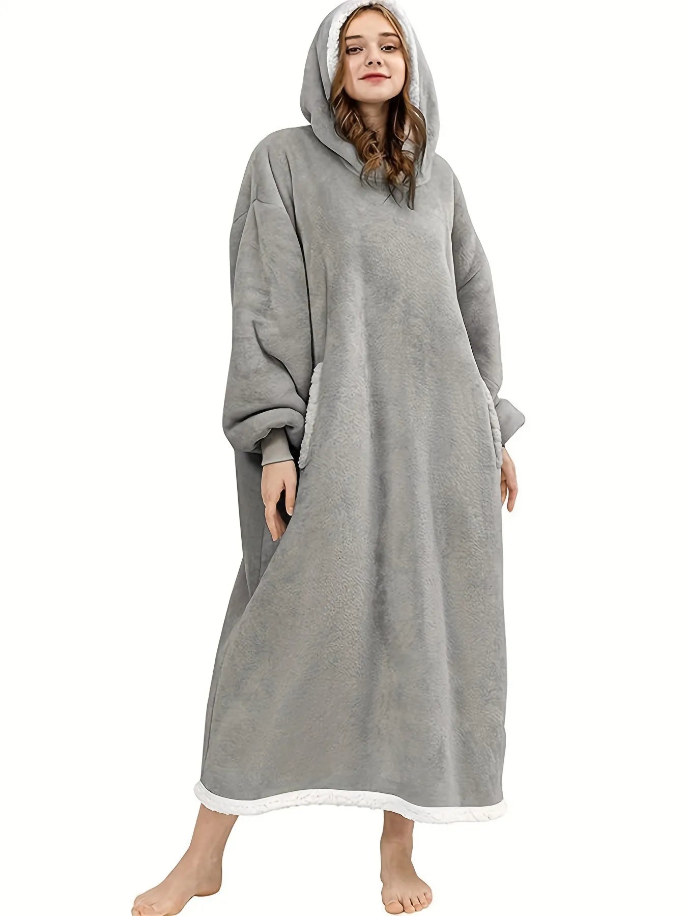 Super Long Warm Flannel Blanket with Sleeves Winter Oversized Lovers Hoodies Women Men Pullover Fleece TV Blanket Christmas Gift