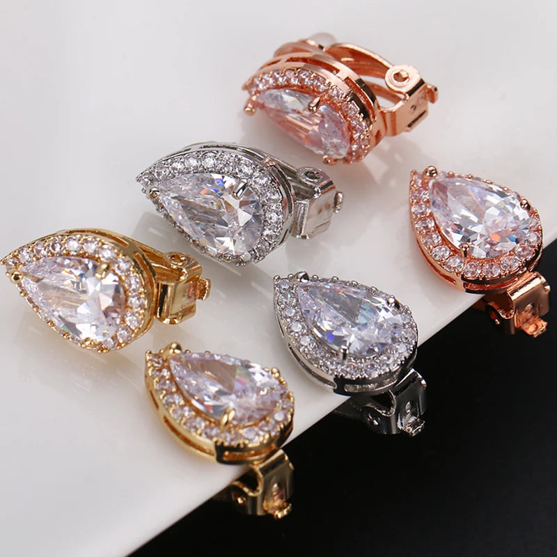 Fashion Sliver Color Pear Cubic Zirconia Stud Earrings For Women Crystal Earings For Party Water Drop Studs Ear For Girl