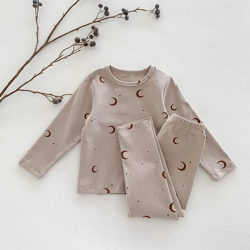 Baby Sleepwear Pajamas Set for Children Korean Girls Boy Round Neck Top and Bottom Kids Clothing Cotton Print Autumn Clothes