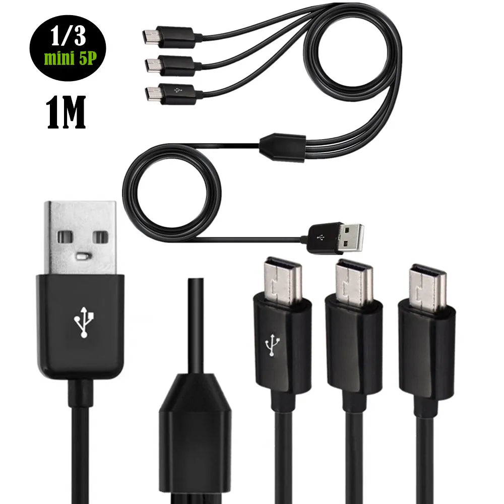 1M USB A Male 1 to 3 Mini USB 5pin 3 in 1 mini usb data charger cable 1meter Fast Charging Mini USB Y Splitter Cable