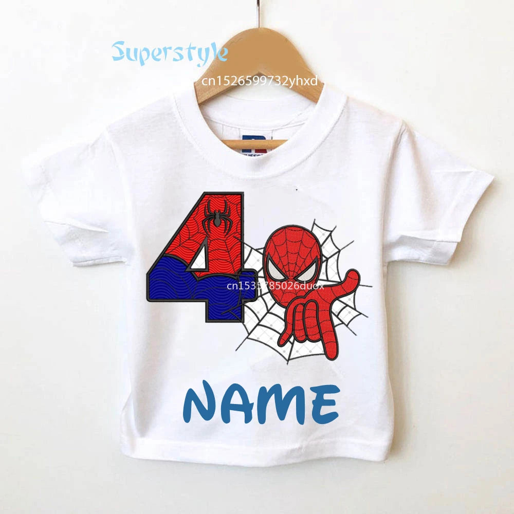 2 3 4 5 6 7 8 9 Year Boys Birthday Marvel Spiderman Shirts Personalize Name Birthday Boy T-shirt Super Hero Birthday Party Wear