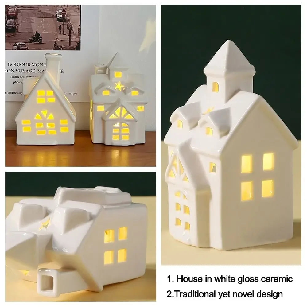 White Xmas Ornaments LED Lights Festival Decorations Ceramic Home Decor Cone House Christmas Light