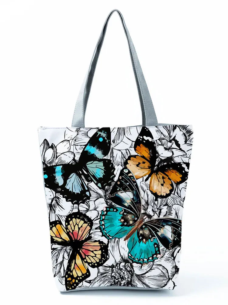 Simple Style Bee Butterfly Printed Shoulder Bag Female Beautiful Travel Shipping Tote Bag Portable Lunch Box Bento Outdoor Packs