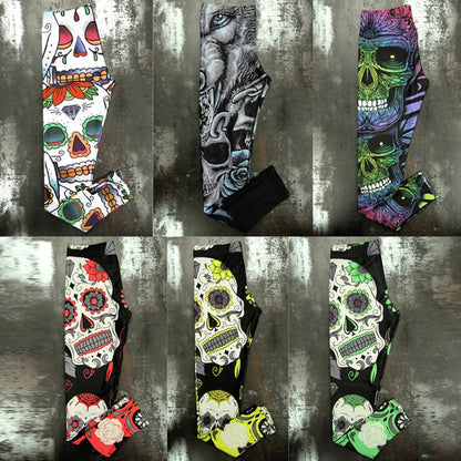 LI-FI Ornamental Skull Leggings Women Yoga Pants Gym Leggings Fitness Sports Wear Elastic Tight Yoga Leggings