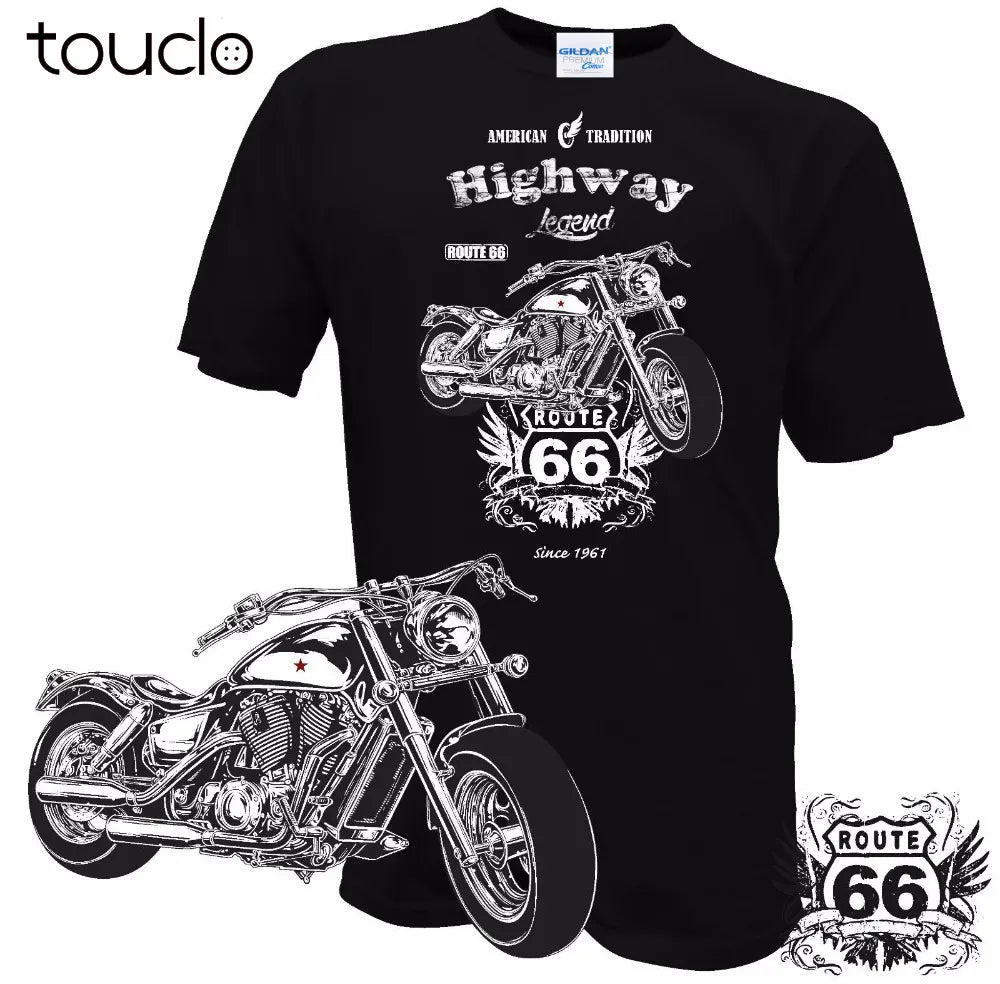 T Shirt 2019 New Men Summer O-Neck Biker Route 66 Motorrad Rocker Chopper Custom USA  Classic custom design t shirts
