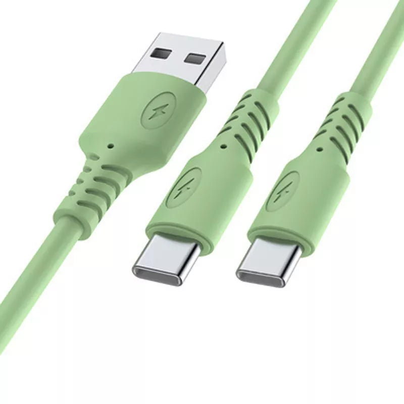 2in1 USB To Dual Type C Male Cable Silicone Mobile Phone USB C Charging Cord Type C Charger Line for Cellphones