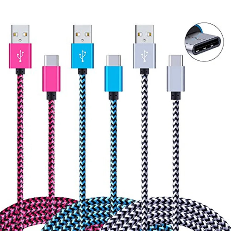 1m/2m/3m Nylon USB Type C Cables Data Sync USB Charger For Xiaomi redmi note 8/9 pro Mobile Phone Accessories USB-C Type-C Cable
