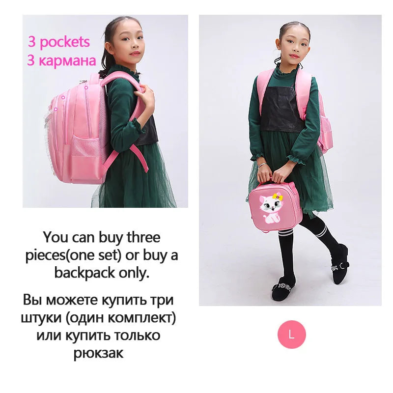 3 Pieces Pink Cat Children Backpack School Bags for girls Cartoon Kid Backpack Kitty Printing Bookbag mochilas escolares infanti