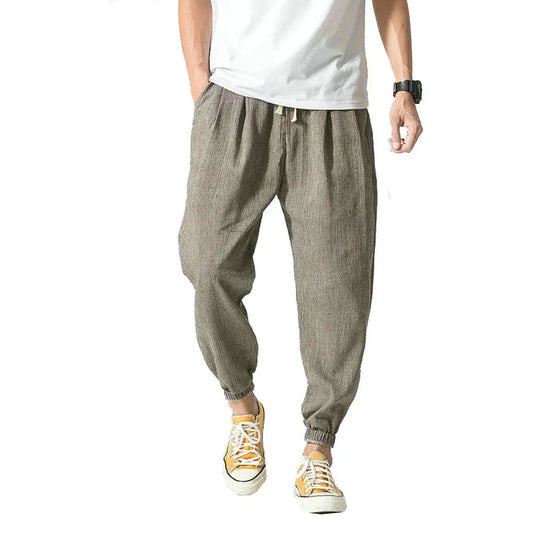 Summer Cotton Linen Harem Men Pants Chinese Style Joggers Men Casual Lightweight Ankle-length Male Trousers Sweatpants