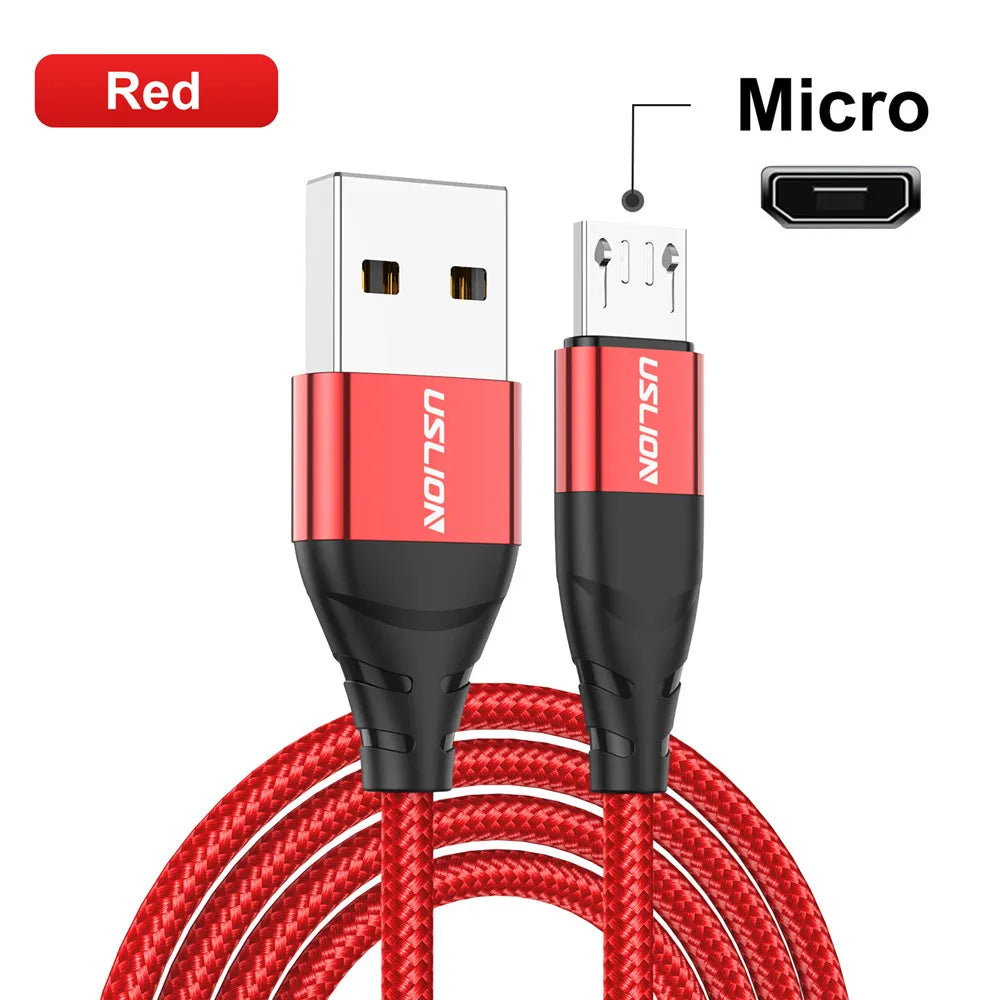 USLION Micro USB Cable 3A Quick Charge For Xiaomi Mobile Phone Fast Charging USB Cable Data Charger Wire Micro USB Cables Cord