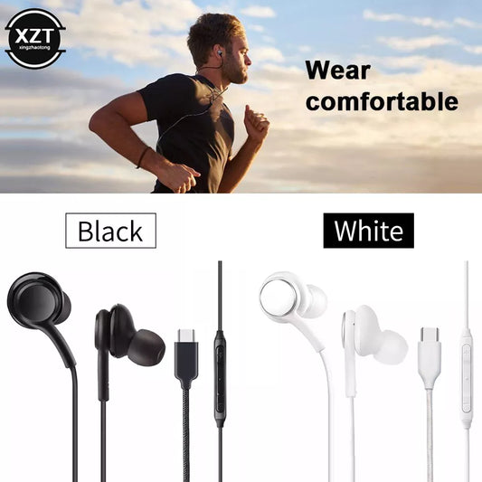 for Samsung Type C Earphone USB-C Jack Headset Earpiece Mic Volume Control In-ear Wired for Galaxy A8S Note 10 for Huawei