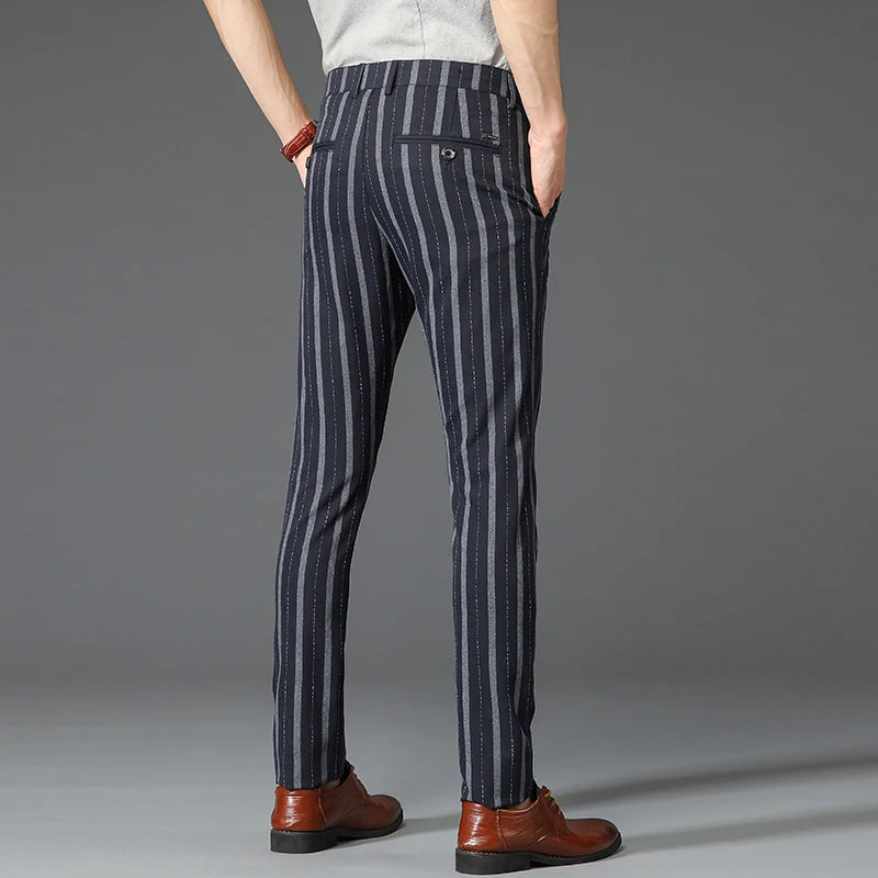5 Colors Formal Dress Pants Men Fashion Office Trousers Man Stretch Striped Wedding Business Cotton Black Pant for Male 30-38