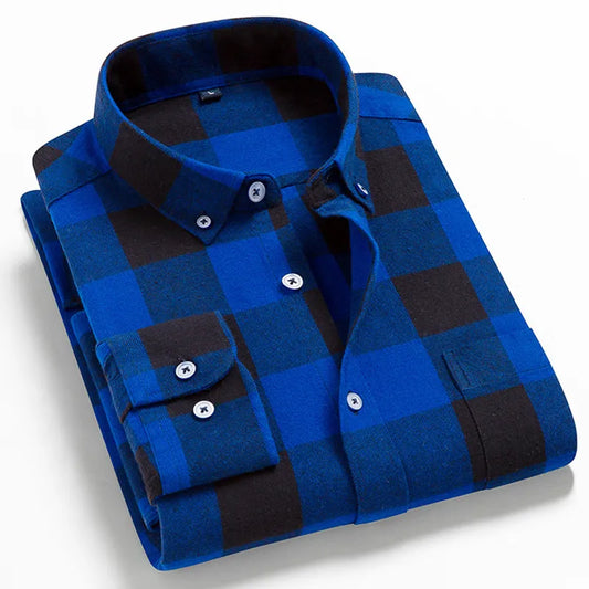 2022 New Mens Plaid Shirt 100% Cotton High Quality Mens Business Casual Long Sleeve Shirt Male Social Dress Shirts Flannel 4XL