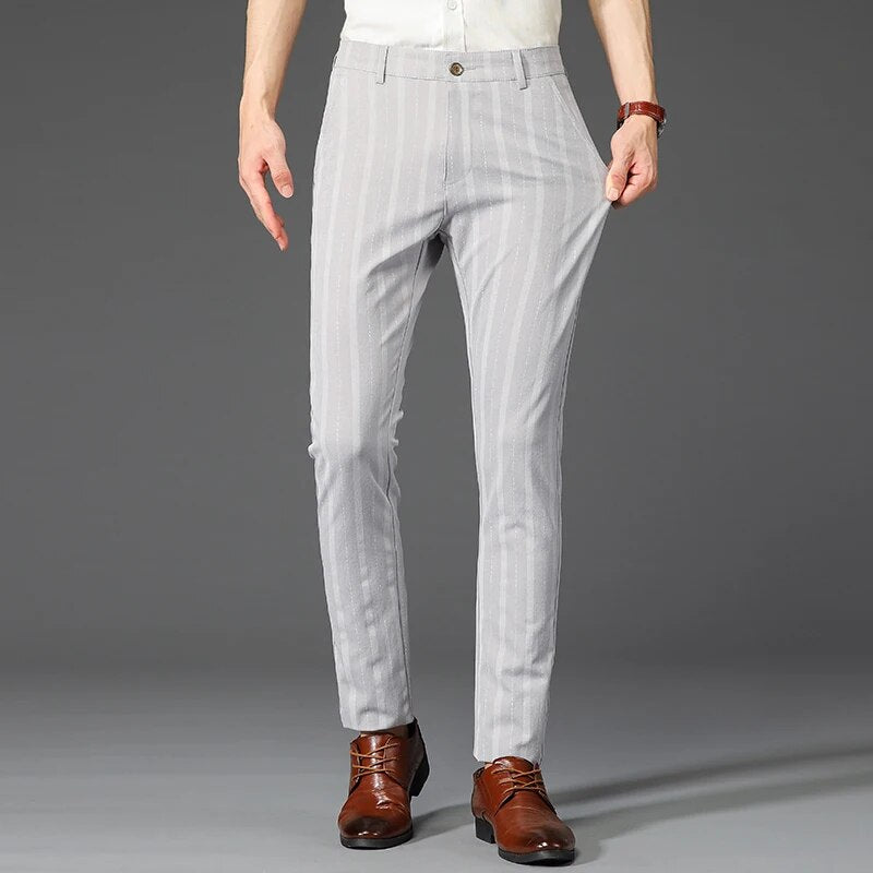 5 Colors Formal Dress Pants Men Fashion Office Trousers Man Stretch Striped Wedding Business Cotton Black Pant for Male 30-38