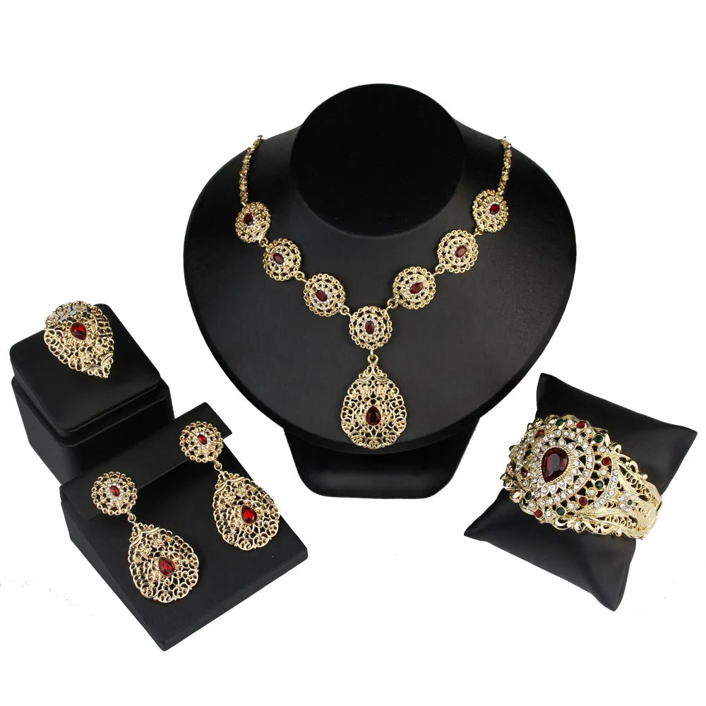 Sunspicems Algeria Morocco Bridal Jewelry Sets For Women Crystal Wedding Bijoux Indian Gold Color Bangle Ring Earring Necklace
