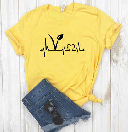 Vegetarian vegan Heartbeat Lifeline Women Tshirt Funny t Shirt For Lady Girl Top Tee Hipster 6 Colors Drop Ship HH-349