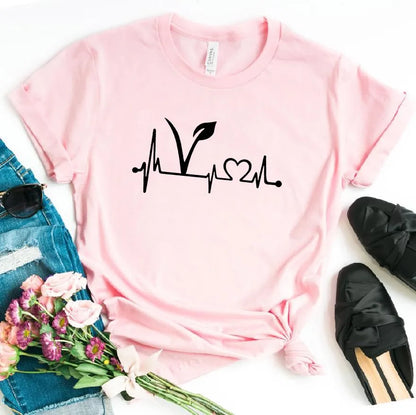 Vegetarian vegan Heartbeat Lifeline Women Tshirt Funny t Shirt For Lady Girl Top Tee Hipster 6 Colors Drop Ship HH-349