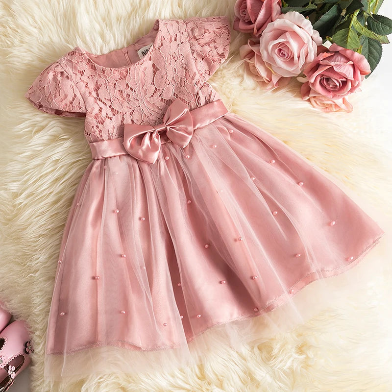Summer Lace Dresses for Girls Pink Tutu Party Dress Kids Children Clothing Casual Wear Clothes Toddler Girl 1 2 3 4 5 Years