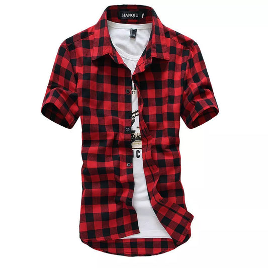 Red And Black Plaid Shirt Men Shirts 2023 New Summer Spring Fashion Chemise Homme Mens Dress Shirts Short Sleeve Shirt Men
