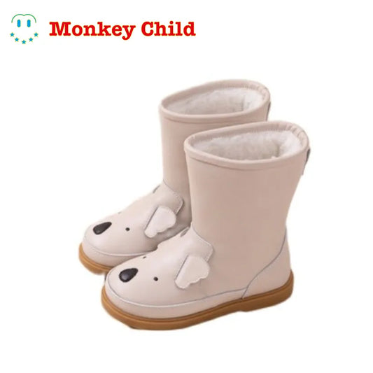 Little monkey Cartoon Animals Children snow boots Genuine Leather rabbit kids shoes winter Warm Plush Girls Cute sneakers Boy's