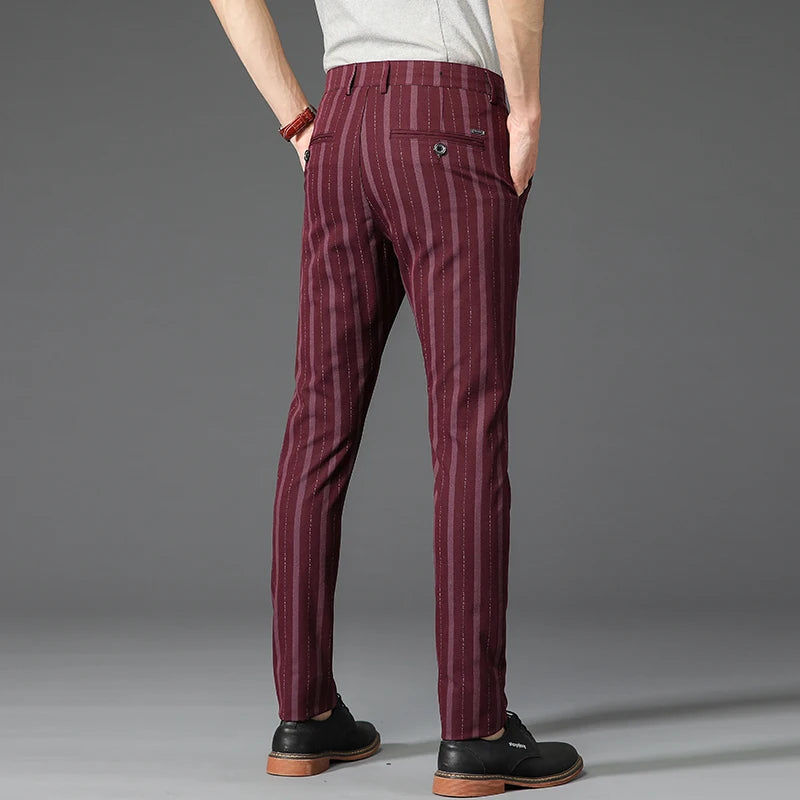 5 Colors Formal Dress Pants Men Fashion Office Trousers Man Stretch Striped Wedding Business Cotton Black Pant for Male 30-38