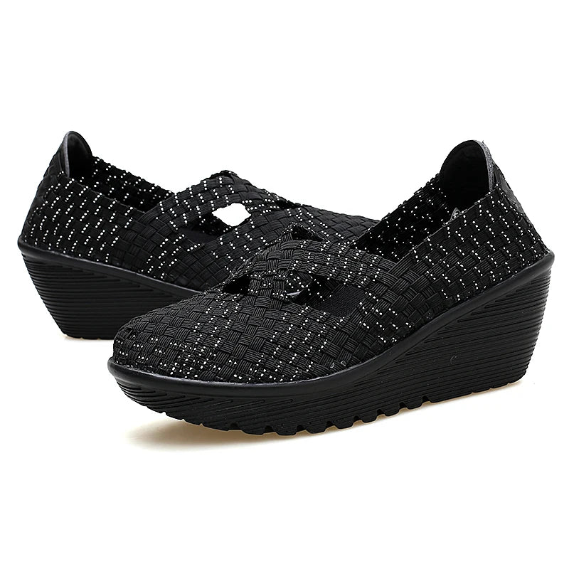 New spring women platform shoes women slip on casual hand made breathable woven shoes wedge sandals shoes women footwear shoes