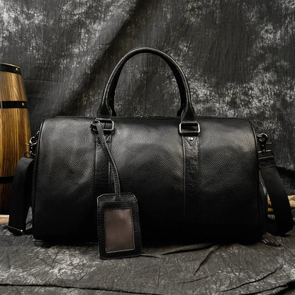 Fashion Genuine Leather Duffel Bag Big Cow Leather Men Women Business Travel Bag Black Large Shoulder Bags Weekend Luggage Bags