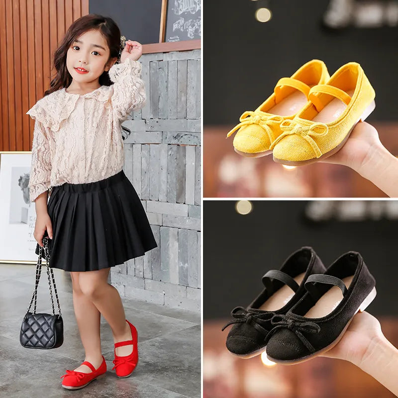 Child Kids Shoes Girls bow-knot princess shoes chaussure fille Soft bottom Girls single shoes 3 4 5 6 7 8 9 10 11 12-15Year Old