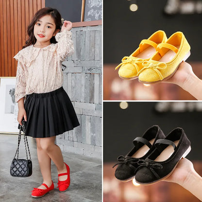 Child Kids Shoes Girls bow-knot princess shoes chaussure fille Soft bottom Girls single shoes 3 4 5 6 7 8 9 10 11 12-15Year Old
