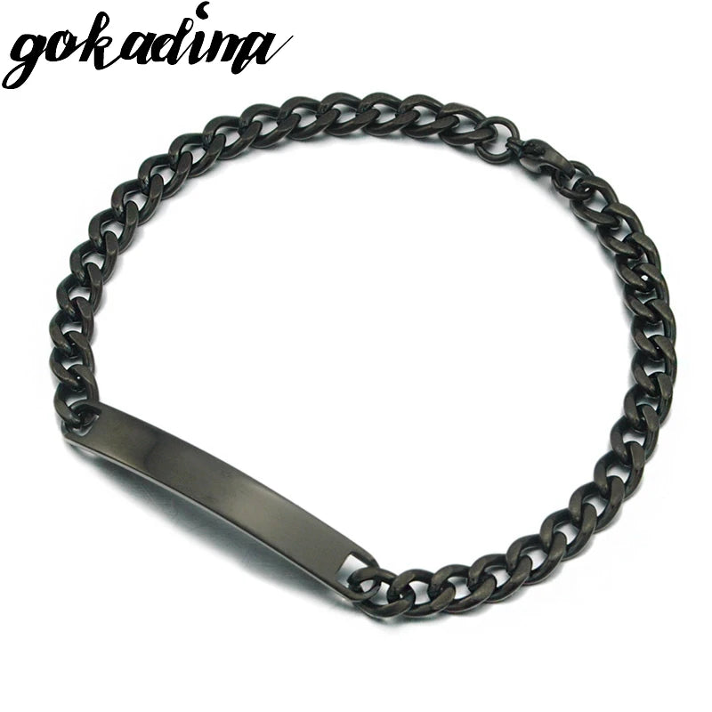 GOKADIMA Gold Color Stainless Steel Bracelet Women Jewelry Curb Chain Blank ID Bracelet 2017 Fashion Jewellery WB146