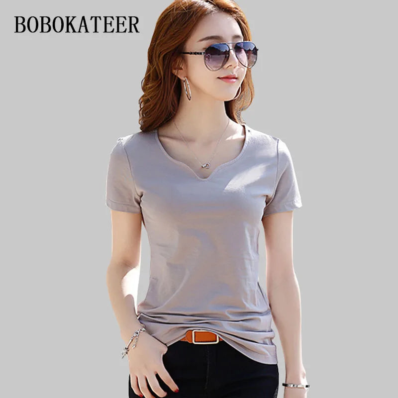 BOBOKATEER Summer T shirt Women Tshirts Short Sleeve Tops Tee Shirt Femme Ropa Mujer Verano 2023 Cotton T-shirt Woman Clothing