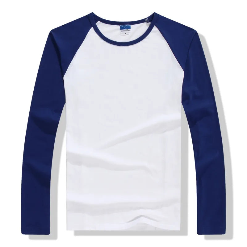 2022 Autumn Winter Long Sleeve T Shirt Men Contrast Color Round Collar Cotton Mens Casual Slim Fit Raglan T-Shirts Tees Tops