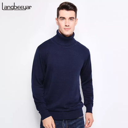 New Autumn Winter Fashion Brand Clothing Men's Sweaters Warm Slim Fit Turtleneck Men Pullover 100% Cotton Knitted Sweater Men