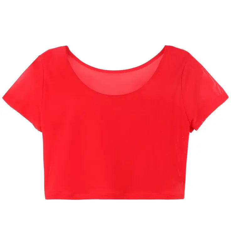 Women Semi-transparent Mesh Crop Tops Girl Short Sleeve T Shirts Large Elastic Cropped Tees For Girls