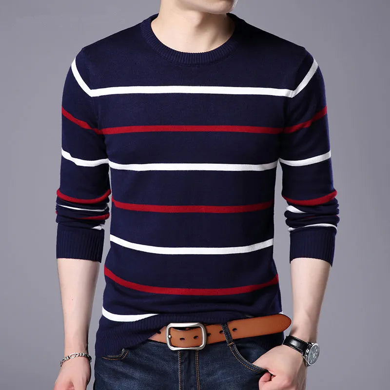 2022 New Pullover Men Brand Clothing Autumn Winter Wool Round Collar Slim fit Sweater Men Casual Striped Pull Jumper Men