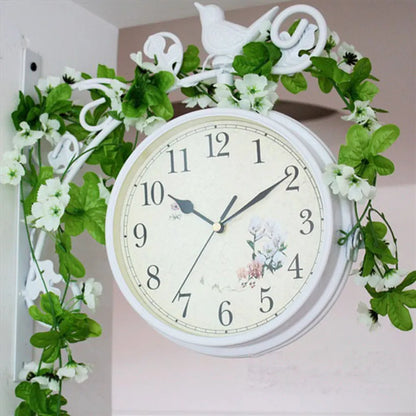 Rural Style Home Decor Pastoral Wall Clock Garden Decoration Wrought Iron Quartz Antique Style Wall-mounted, Metal Frame Europe