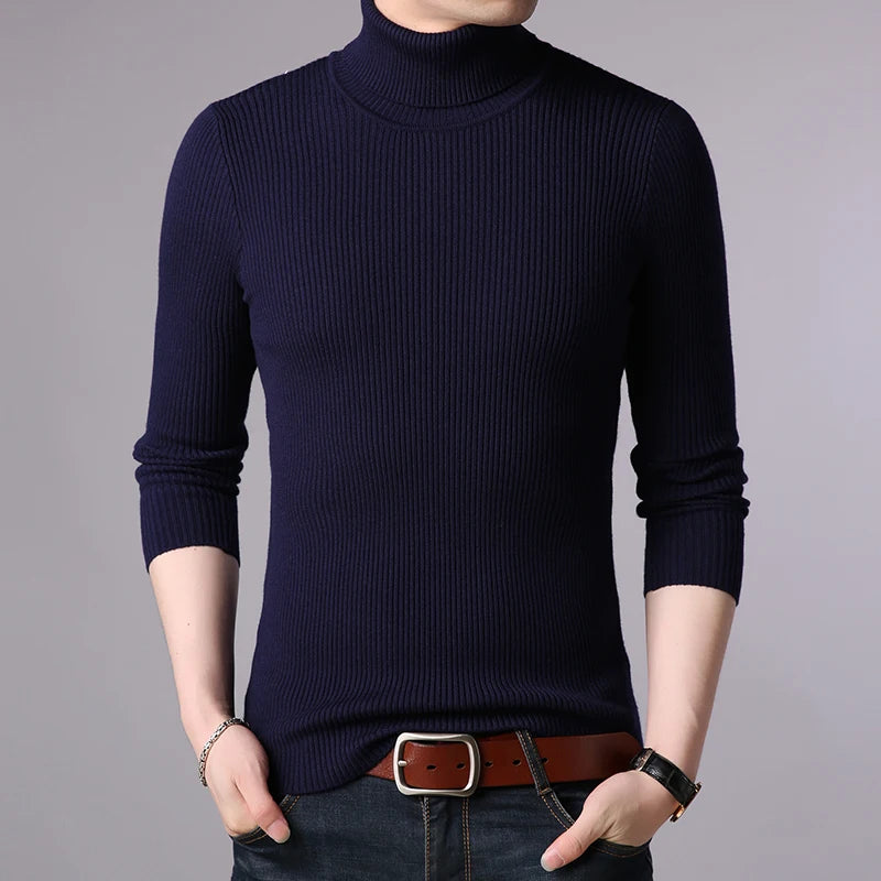 Hot 2023 New Autumn Winter Brand  Men black Turtleneck Slim Fit Winter Pullover Men Solid Breathable Color Knitted Sweater Men
