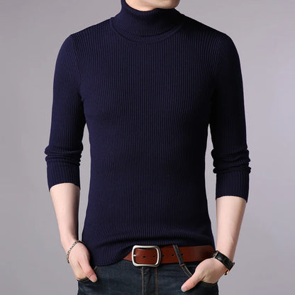 Hot 2023 New Autumn Winter Brand  Men black Turtleneck Slim Fit Winter Pullover Men Solid Breathable Color Knitted Sweater Men