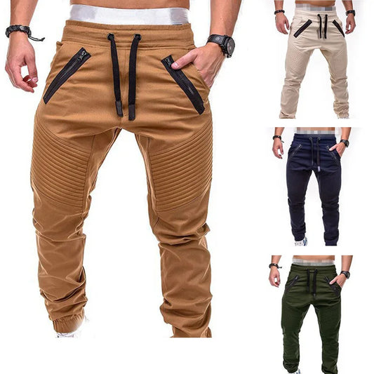 New Design Casual Men Pants Fashion Zipper Pocket Trousers Solid Joggers Mens Plus Size Sweat Pant Pantalon Homme MY108