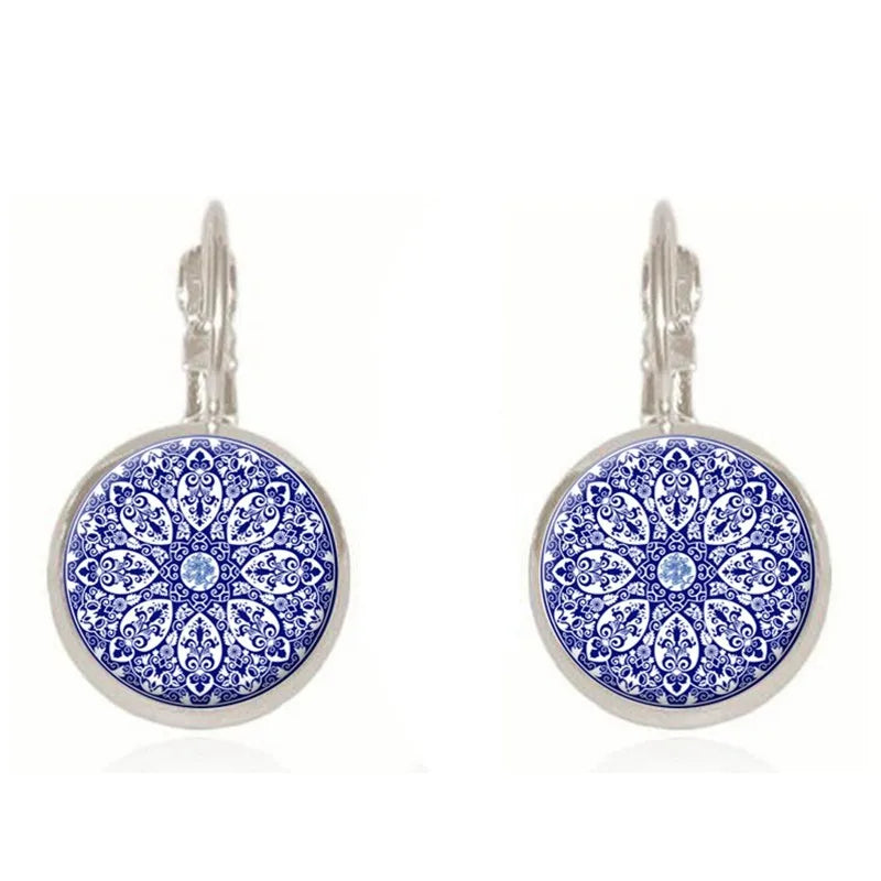 SUTEYI Charm Henna Yoga Amulet Ladies Earrings Round Glass Cabochon Earings Jewelry Bohemian Mandala Earrings For Women