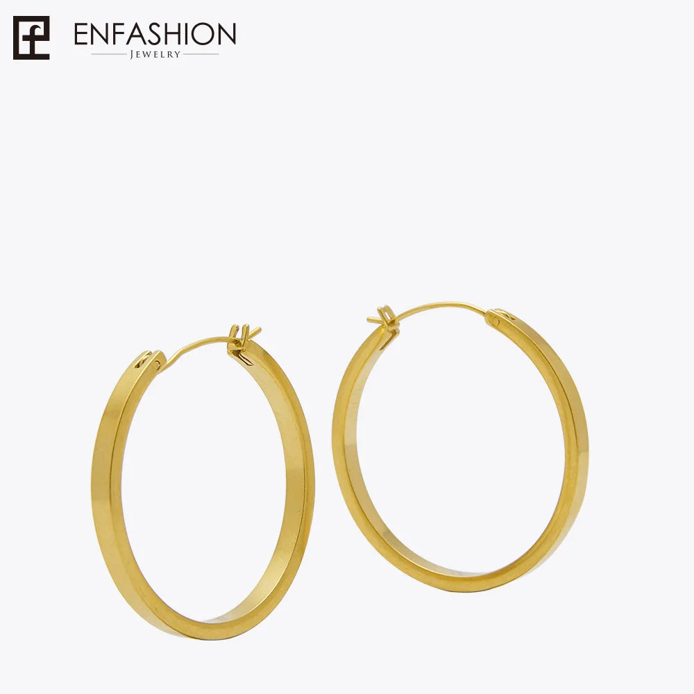 Enfashion Vintage Circle Large Hoop Earrings Matte Gold color Earings Stainless Steel Big Hoops Earrings For Women Jewelry
