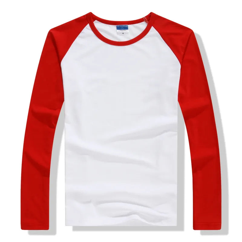 2022 Autumn Winter Long Sleeve T Shirt Men Contrast Color Round Collar Cotton Mens Casual Slim Fit Raglan T-Shirts Tees Tops