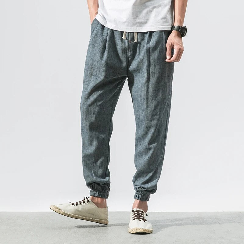 Summer Cotton Linen Harem Men Pants Chinese Style Joggers Men Casual Lightweight Ankle-length Male Trousers Sweatpants