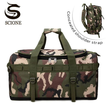 Scione 60L Multifunction Luggage Handbag Men Travel Suitcase Camouflage Duffel Back Pack Large Casual Weekend Shoulder Tote Bag