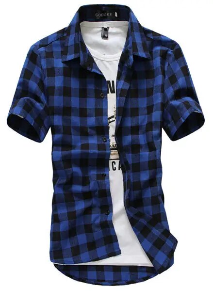 Red And Black Plaid Shirt Men Shirts 2023 New Summer Spring Fashion Chemise Homme Mens Dress Shirts Short Sleeve Shirt Men