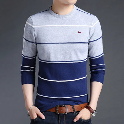 New Spring Autumn Men Casual Harmont Sweater O-Neck Knitted Striped Pullovers Sweaters Men cotton blaine Thin Wool Sweater