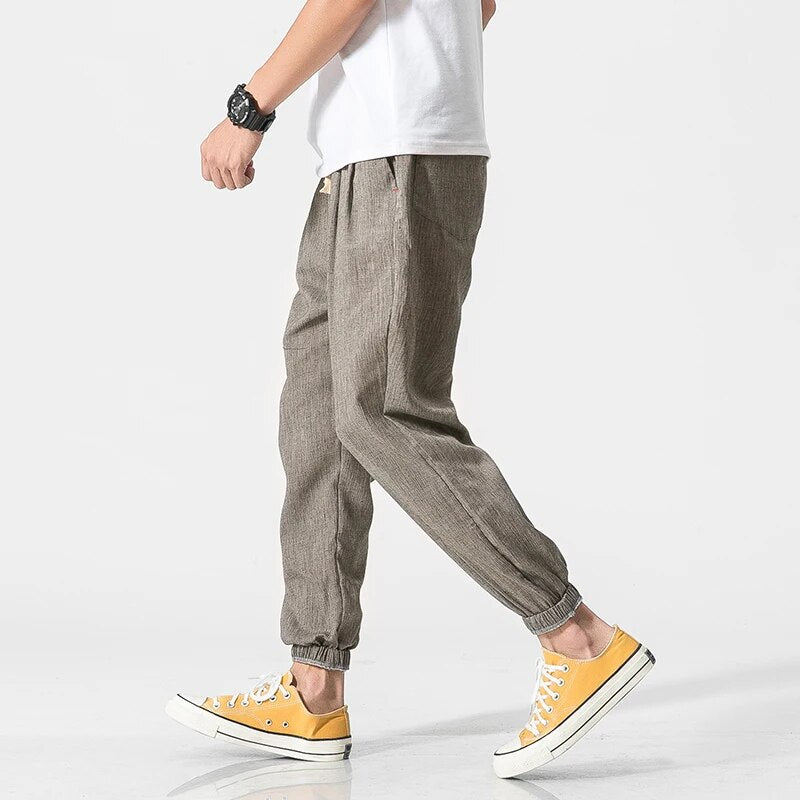 Summer Cotton Linen Harem Men Pants Chinese Style Joggers Men Casual Lightweight Ankle-length Male Trousers Sweatpants